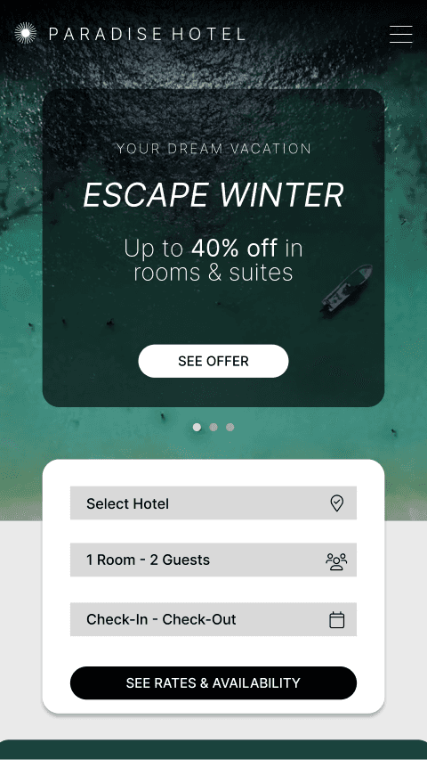 A traditional static hotel landing page